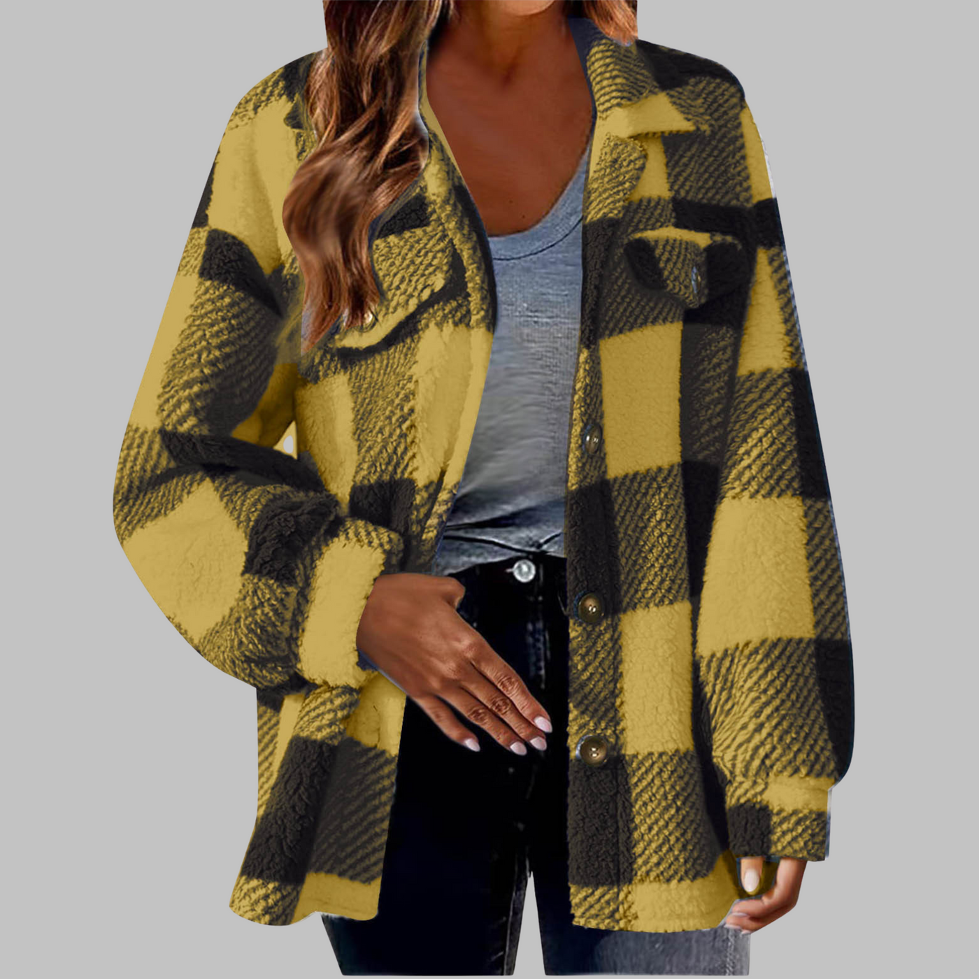 ERMI™ - Casual Plaid Button Down Long Sleeve Jacket