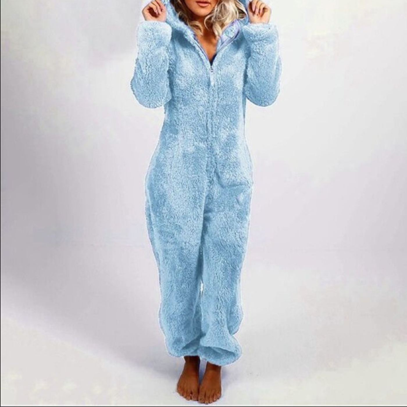 LUMI™ - Comfy Zipper Hooded Long Sleeve Plush Pajama Jumpsuit