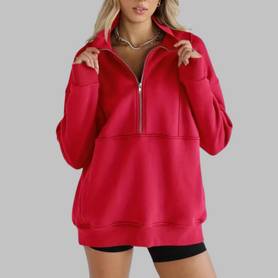 PSALM™ - Comfy Collar Half Zip Oversized Long Sleeve Sweatshirt