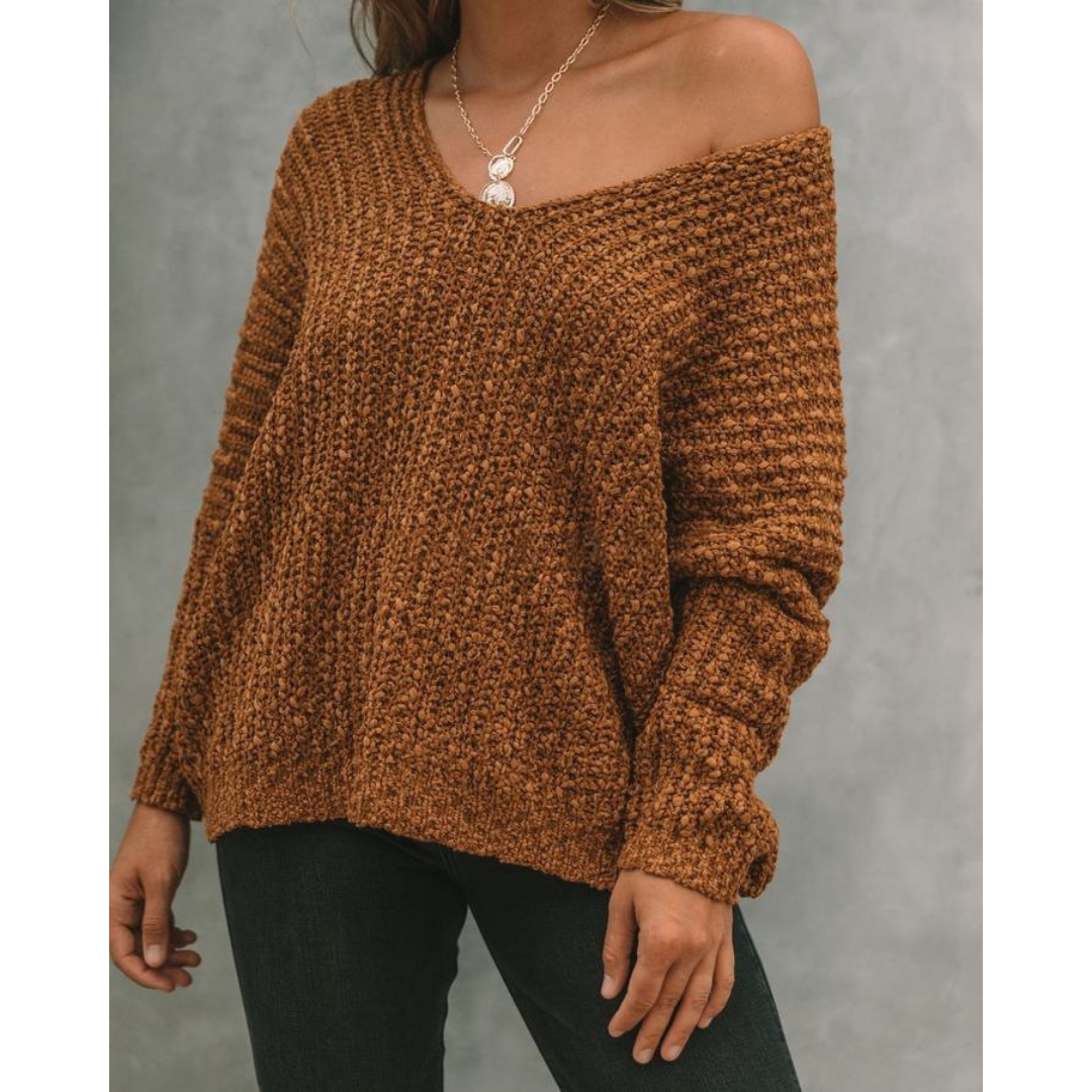 GABBY™ – Lightweight V-Neck Long Sleeve Drop Shoulder Sweater