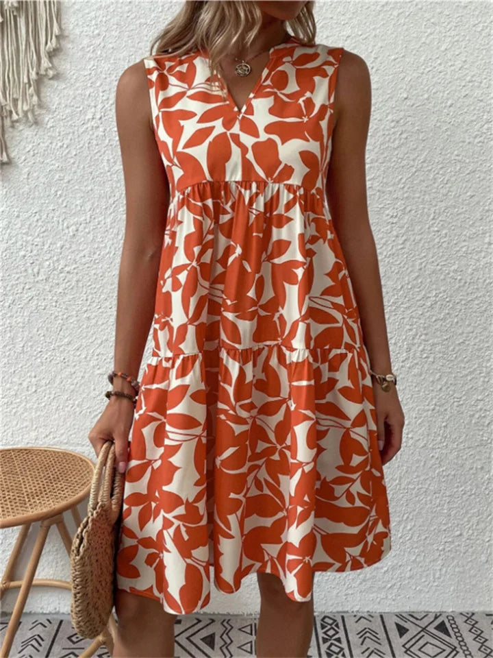 Barbara – Leaf Print Summer Dress
