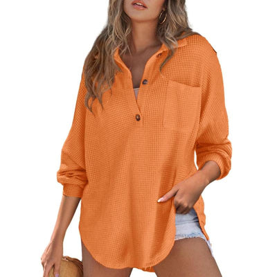 RHANNON™ - Casual Oversized Waffle V-Neck Long Sleeve Sweater