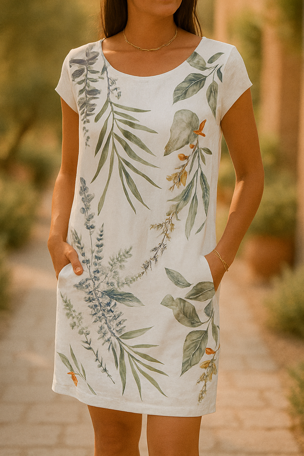 Jeannie™ – Elegant Midi Dress with Botanical Print