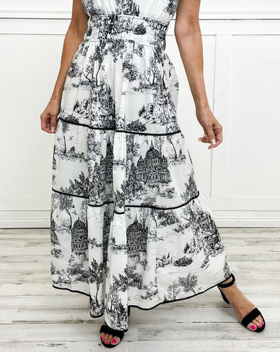 Alexia™ – Vintage Toile Print Maxi Dress for Effortless Elegance