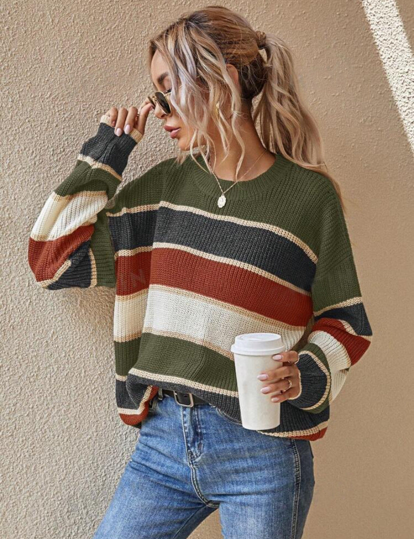 QUENBY™ - Casual Striped Long Sleeve Round Neck Sweater