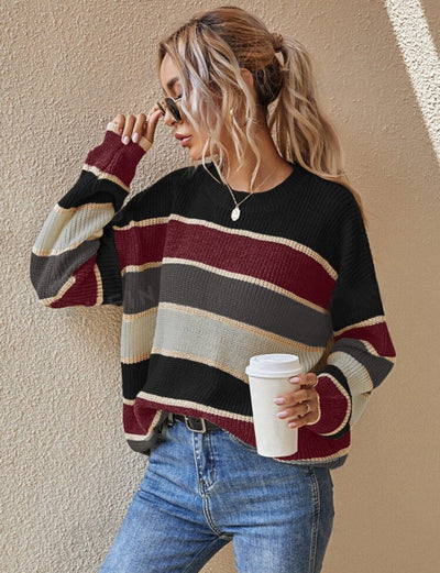 QUENBY™ - Casual Striped Long Sleeve Round Neck Sweater