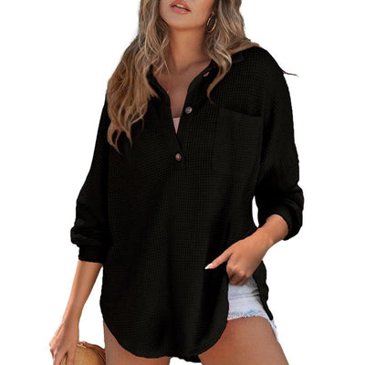 RHANNON™ - Casual Oversized Waffle V-Neck Long Sleeve Sweater