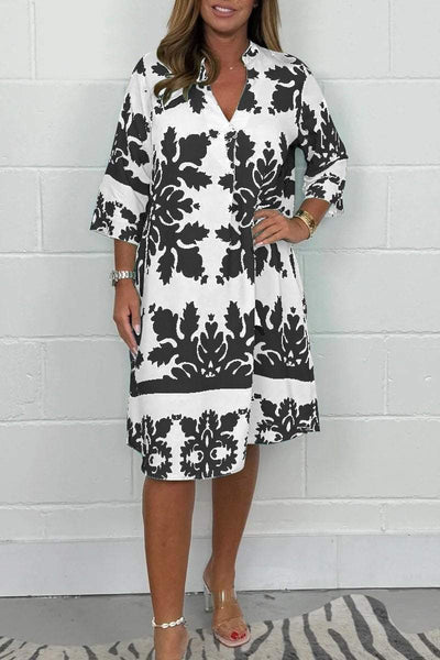 Yaslin™ – Elegant Printed Midi Dress with Flowing Silhouette
